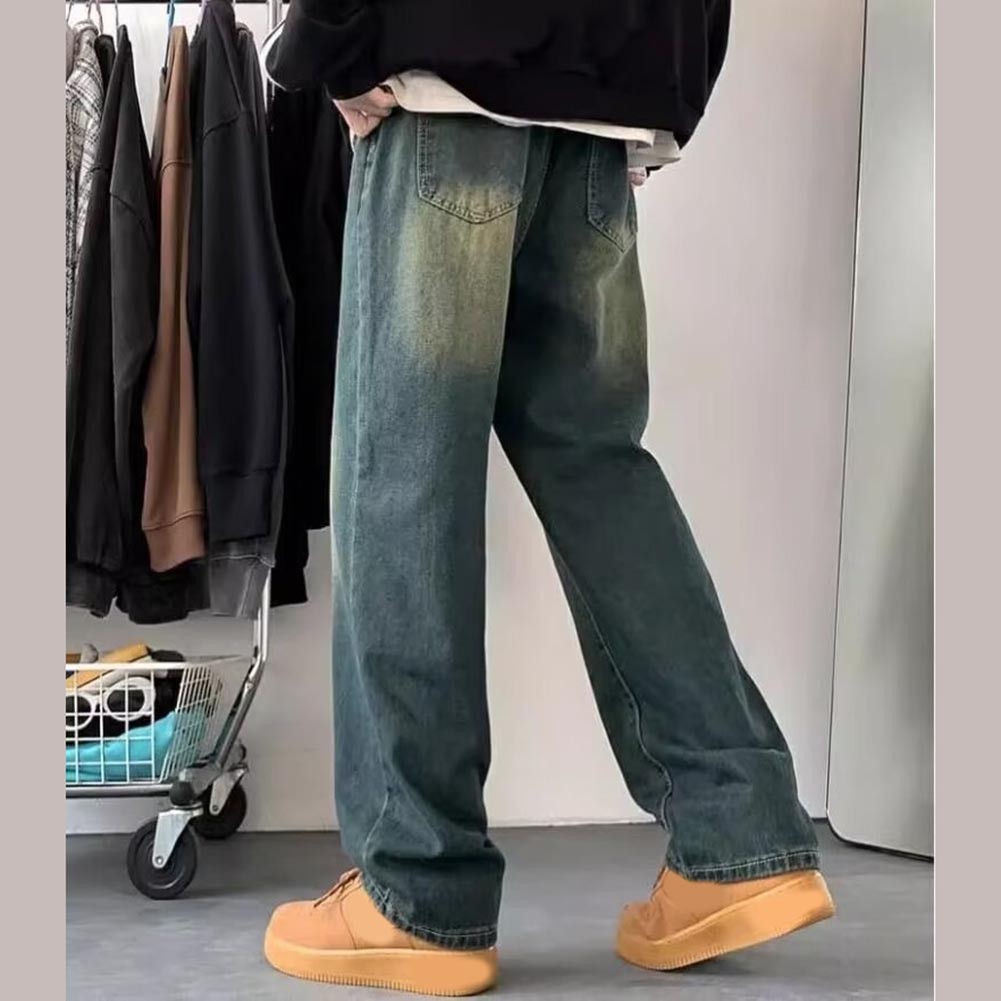 Herren Hose mit weitem Bein stilvolle gewaschene Jeans für alle Jahreszeiten Fr - Bild 16 von 48