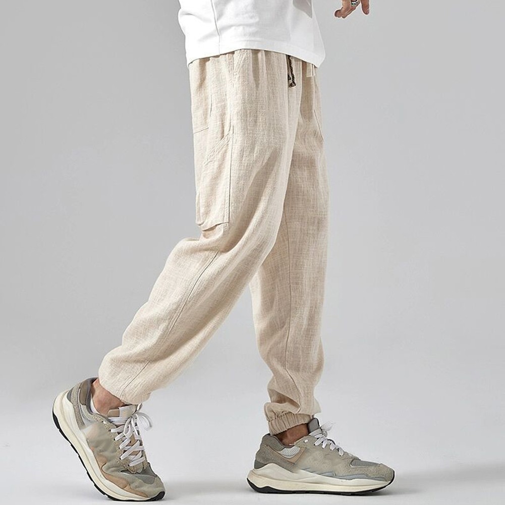 Trendige Ice Silk Herren Hose Freizeit Leinenhose mit schlichtem Drapierung Desi - Bild 17 von 42