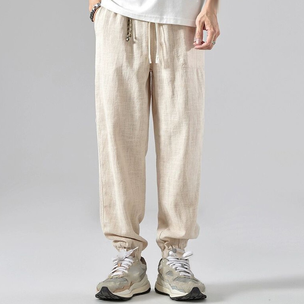 Trendige Ice Silk Herren Hose Freizeit Leinenhose mit schlichtem Drapierung Desi - Bild 15 von 42
