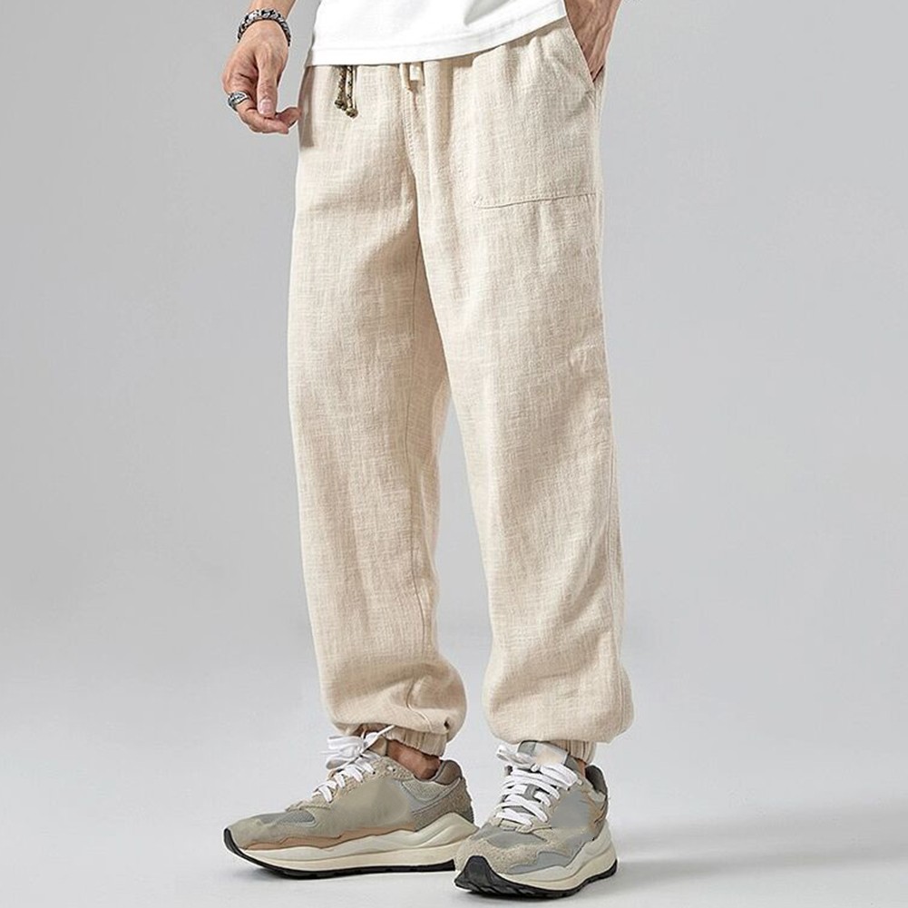 Trendige Ice Silk Herren Hose Freizeit Leinenhose mit schlichtem Drapierung Desi - Bild 13 von 42