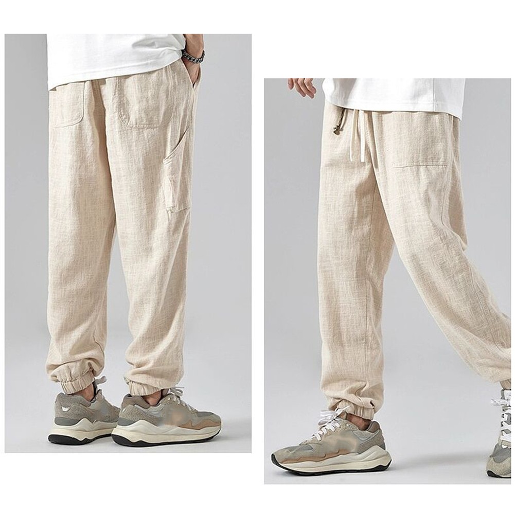 Trendige Ice Silk Herren Hose Freizeit Leinenhose mit schlichtem Drapierung Desi - Bild 16 von 42