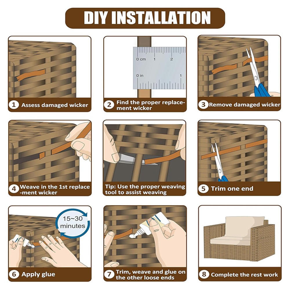 PE Rattan Webmaterial Reparaturset für Möbel 8 mm breit und lang - Bild 29 von 29