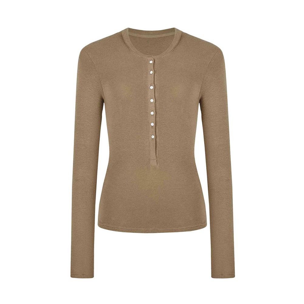 Fashionable Womens Long Sleeve T Shirt with Button Up Design for Everyday Wear