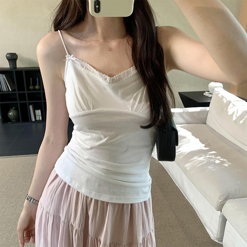 Sophisticated Women's Lace Bow Suspenders Casual Tops with Vintage Flair - Picture 9 of 17