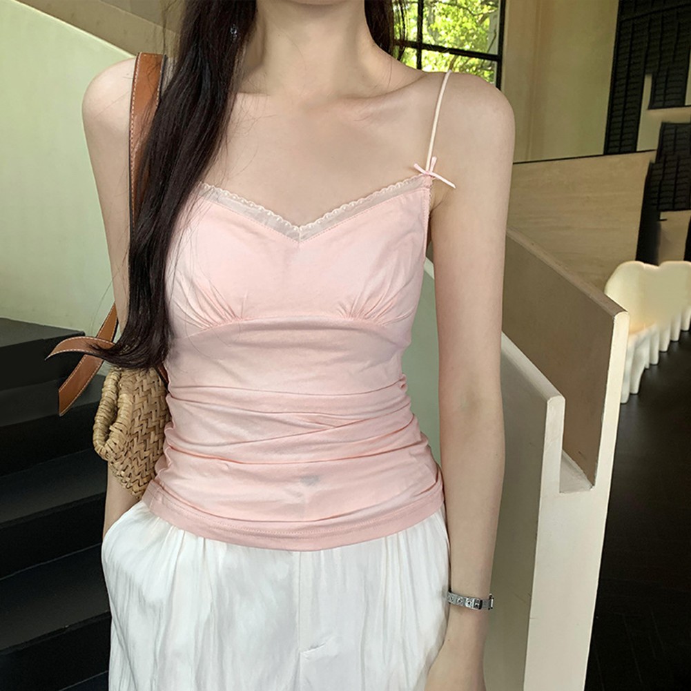 Sophisticated Women's Lace Bow Suspenders Casual Tops with Vintage Flair - Picture 13 of 17