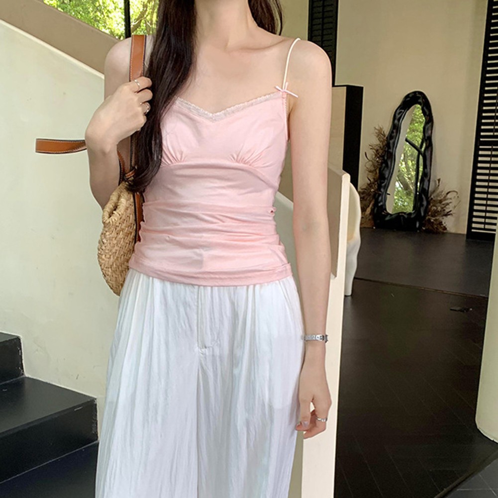 Sophisticated Women's Lace Bow Suspenders Casual Tops with Vintage Flair - Picture 14 of 17