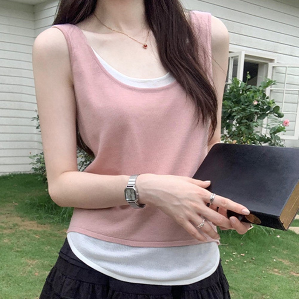 Comfortable and Fashion Forward Womens Faux Two Piece Vest for Any Look - Picture 11 of 20