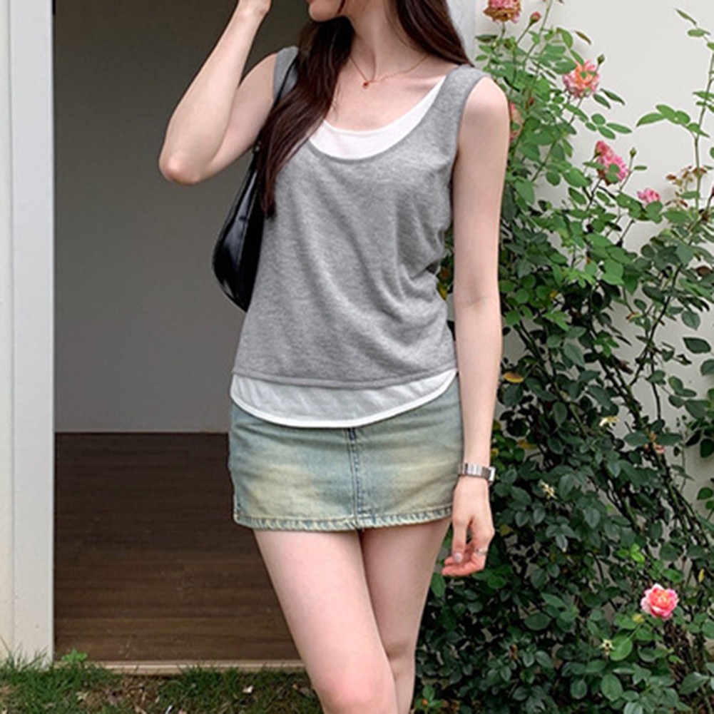 Comfortable and Fashion Forward Womens Faux Two Piece Vest for Any Look - Picture 19 of 20