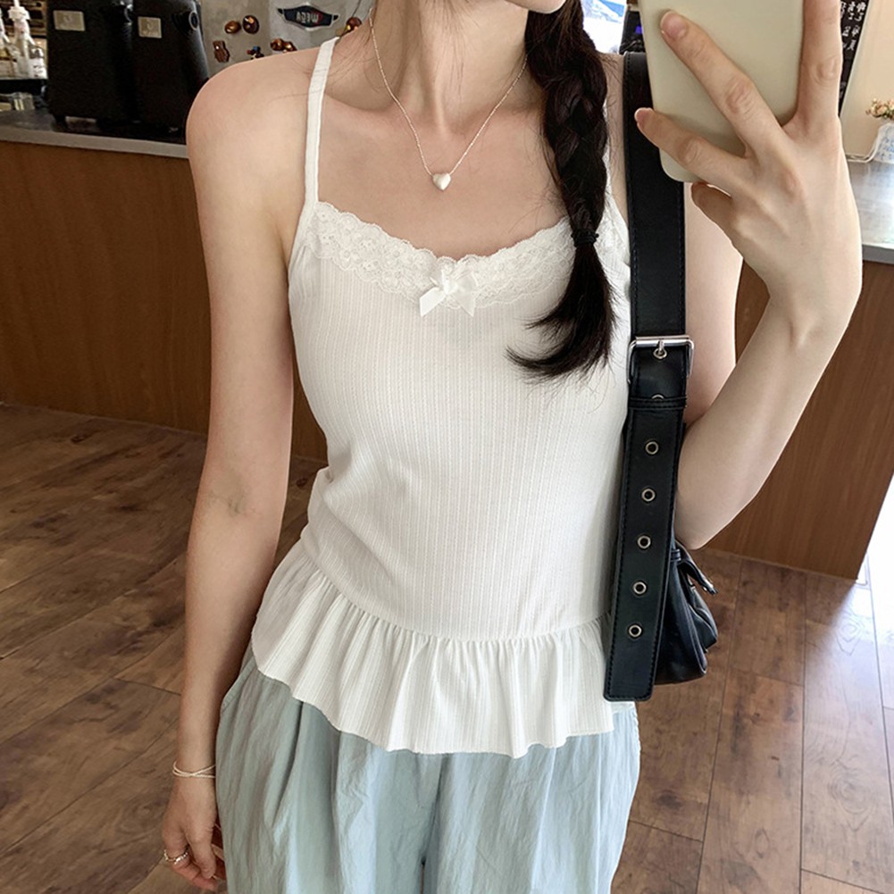 Suspenders Style Retro Glam Top for Women with Elegant Lace and Ruffles - Picture 12 of 18