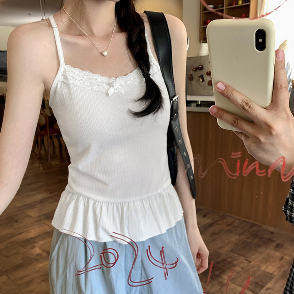 Suspenders Style Retro Glam Top for Women with Elegant Lace and Ruffles - Picture 13 of 18