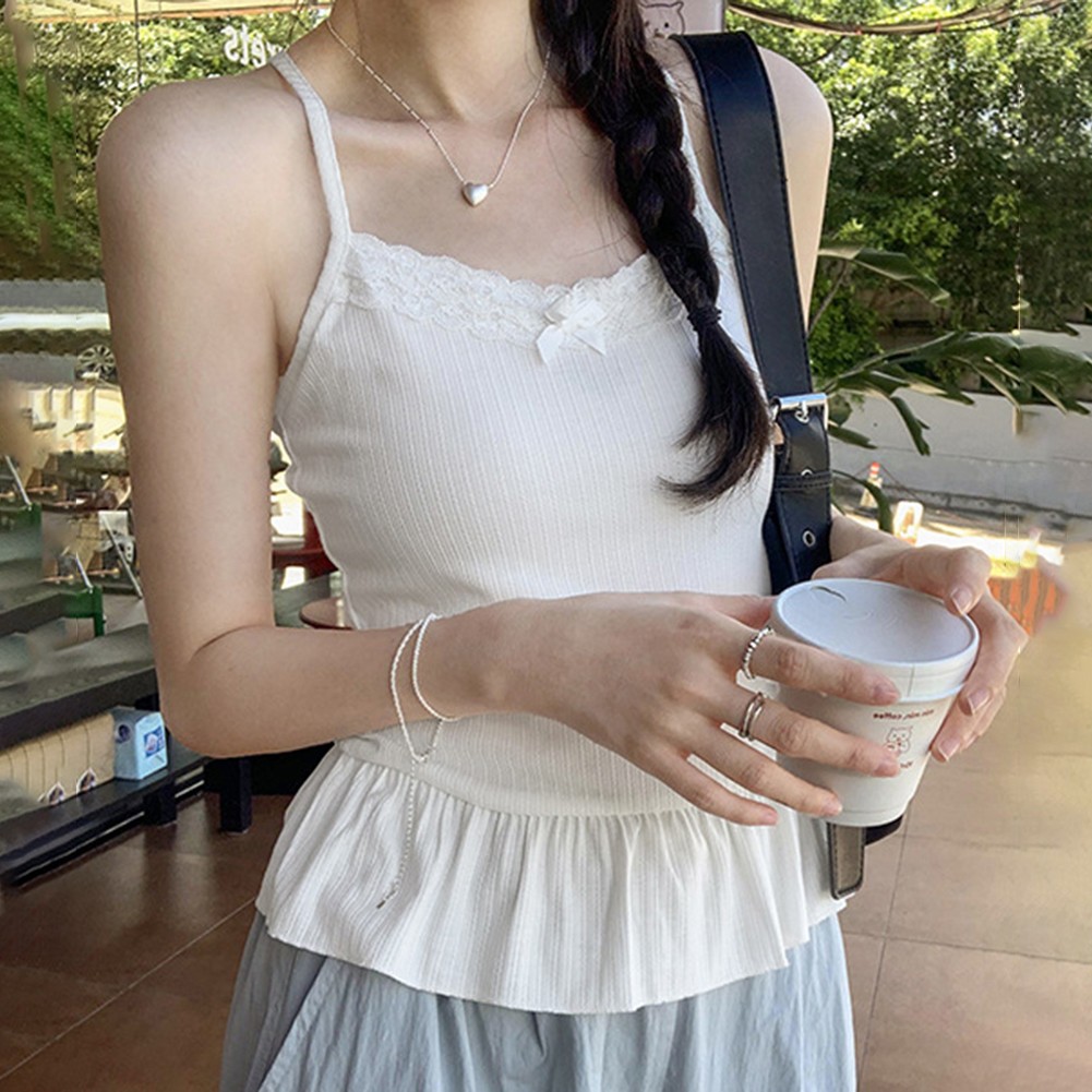 Suspenders Style Retro Glam Top for Women with Elegant Lace and Ruffles - Picture 14 of 18