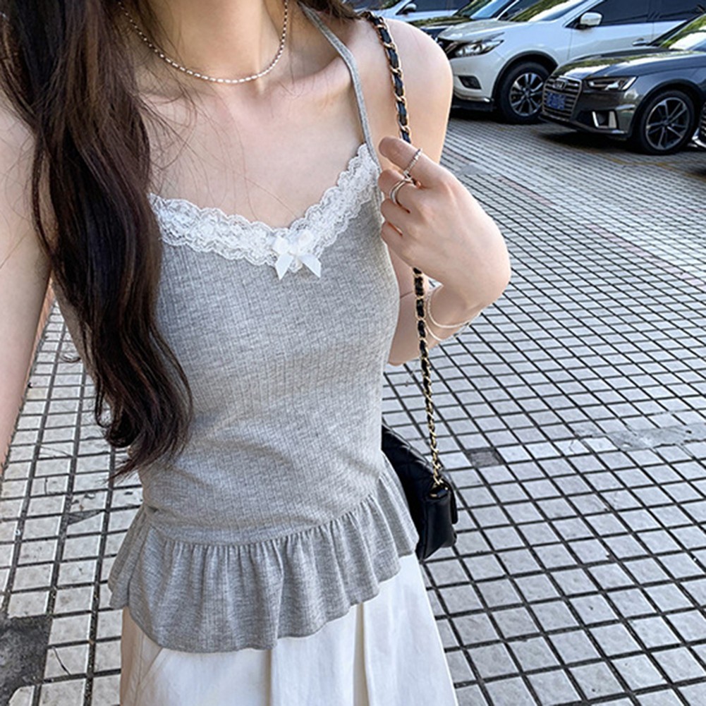 Suspenders Style Retro Glam Top for Women with Elegant Lace and Ruffles - Picture 17 of 18