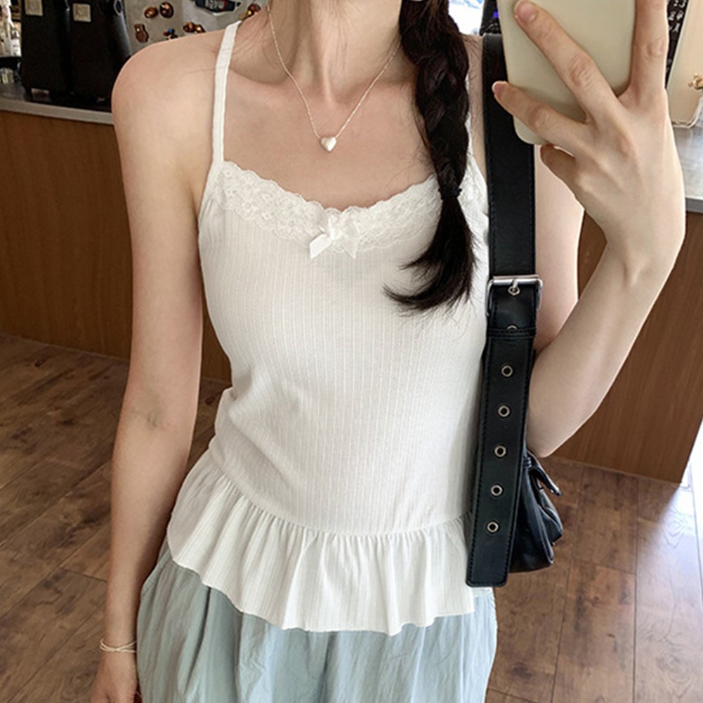 Suspenders Style Retro Glam Top for Women with Elegant Lace and Ruffles - Picture 11 of 18
