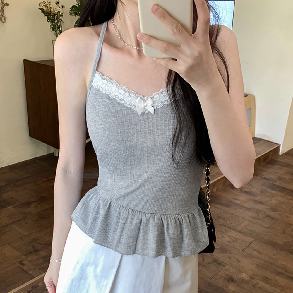 Suspenders Style Retro Glam Top for Women with Elegant Lace and Ruffles - Picture 18 of 18