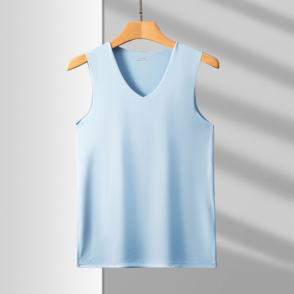 Gym Fitness Singlets für Männer spurlos Eis Seide V-Ausschnitt Design ärmello - Picture 14 of 24
