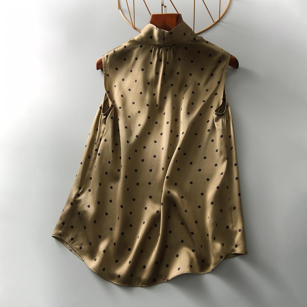 Womens Relaxed Fit Satin Bow Top with Charming Polka Dots in Green Color - Picture 36 of 60