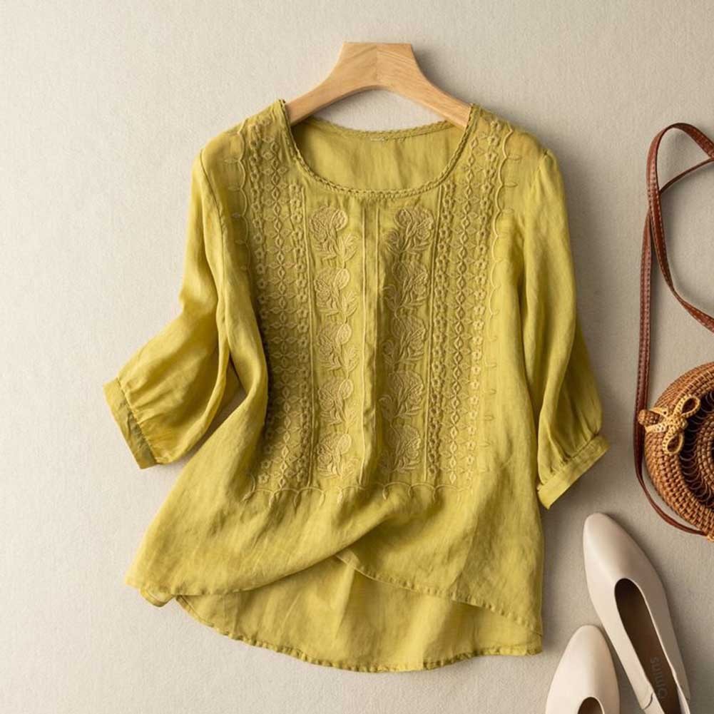 Viscose Fiber Summer Top for Women Featuring Embroidery and Comfortable Fit - Picture 14 of 22
