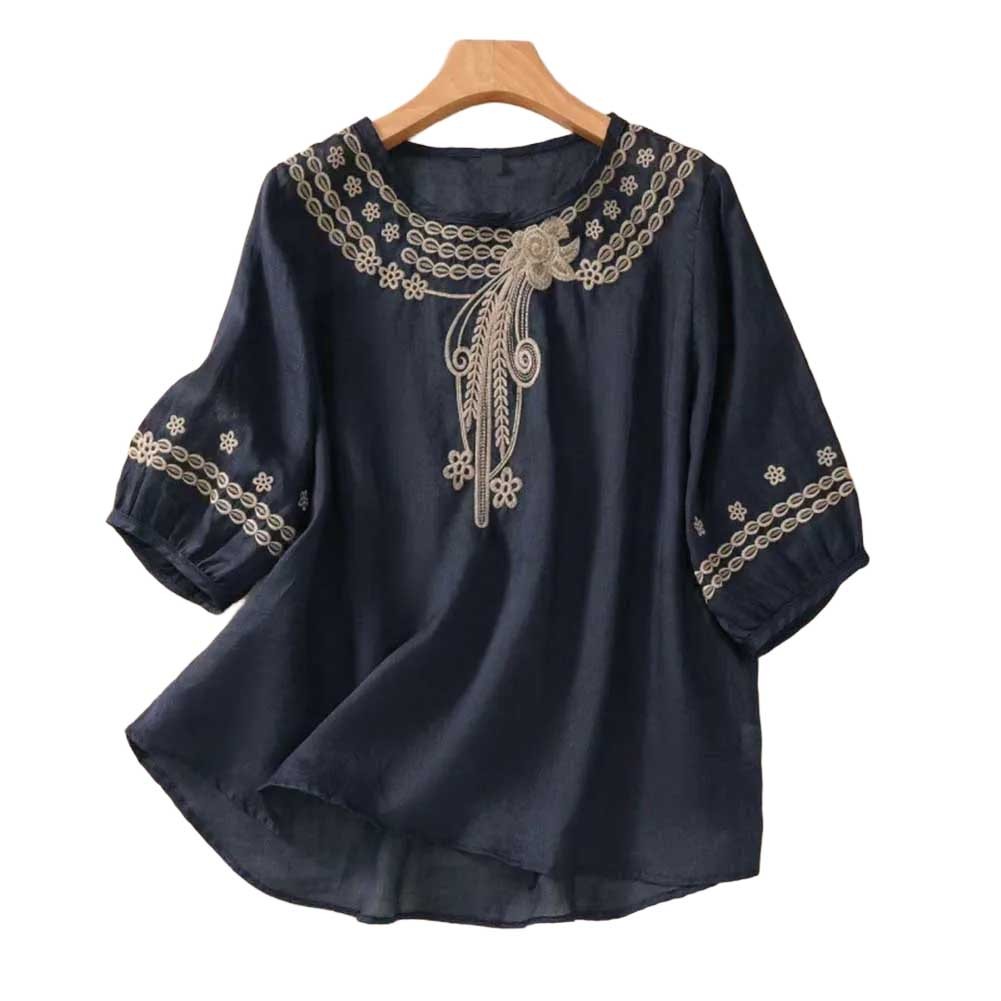 Womens Stylish V Neck Blouse featuring Beautiful Floral Embroidery Art - Picture 34 of 52