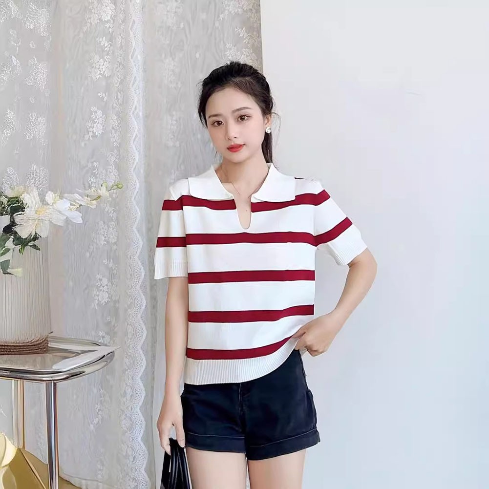 Elegant Women's Knitted Crop Top with Stripe Pattern and Comfortable Fit - Picture 18 of 22