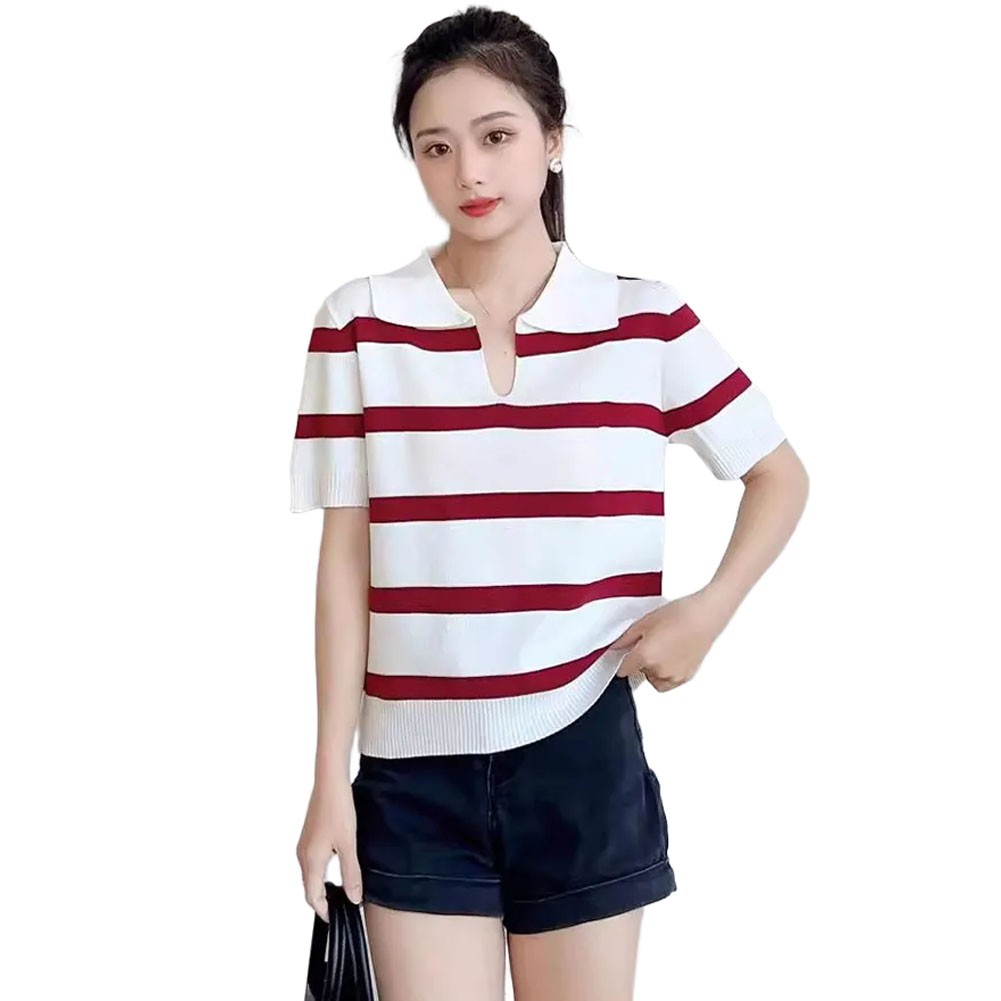 Elegant Women's Knitted Crop Top with Stripe Pattern and Comfortable Fit - Picture 20 of 22