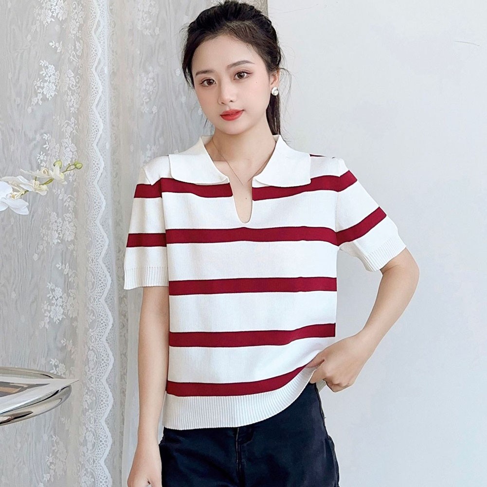 Elegant Women's Knitted Crop Top with Stripe Pattern and Comfortable Fit - Picture 19 of 22