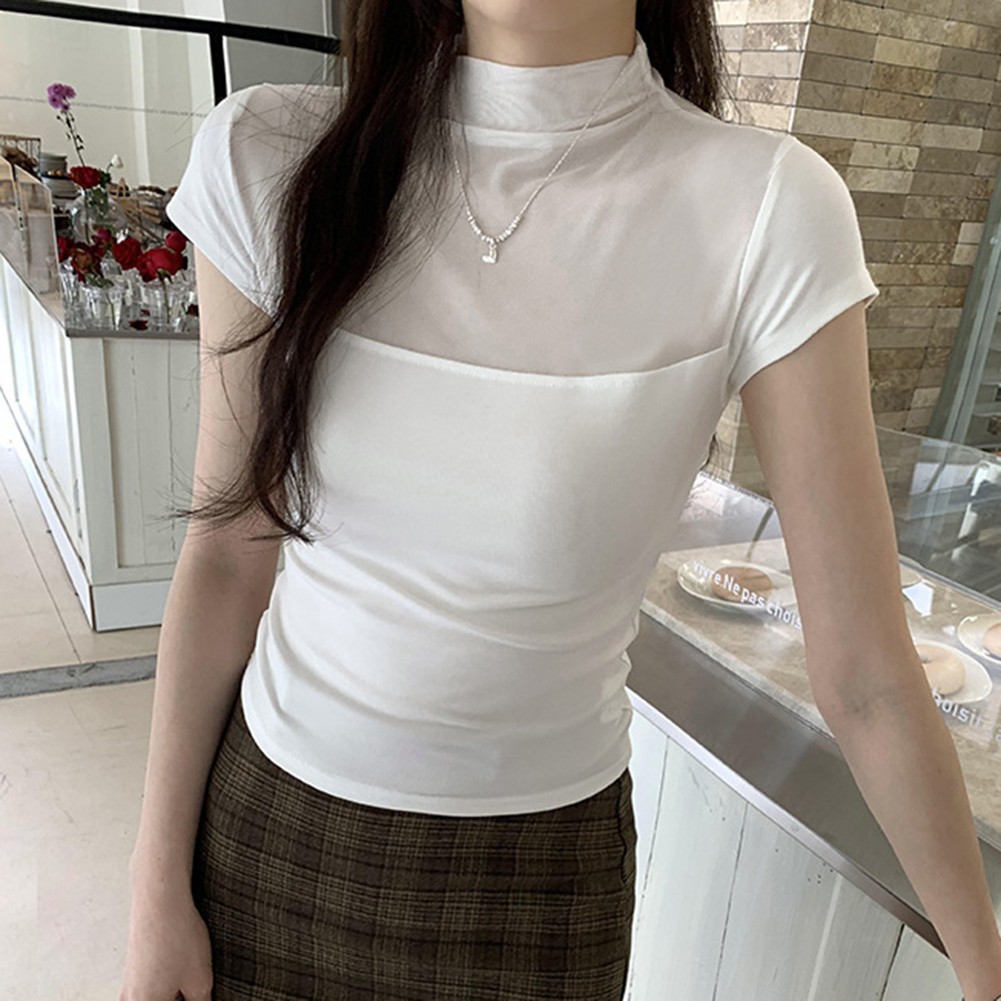 Everyday Wear Women's Retro Style Top Featuring Short Sleeves and Mesh - Picture 13 of 28