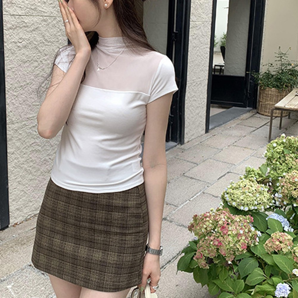 Everyday Wear Women's Retro Style Top Featuring Short Sleeves and Mesh - Picture 16 of 28