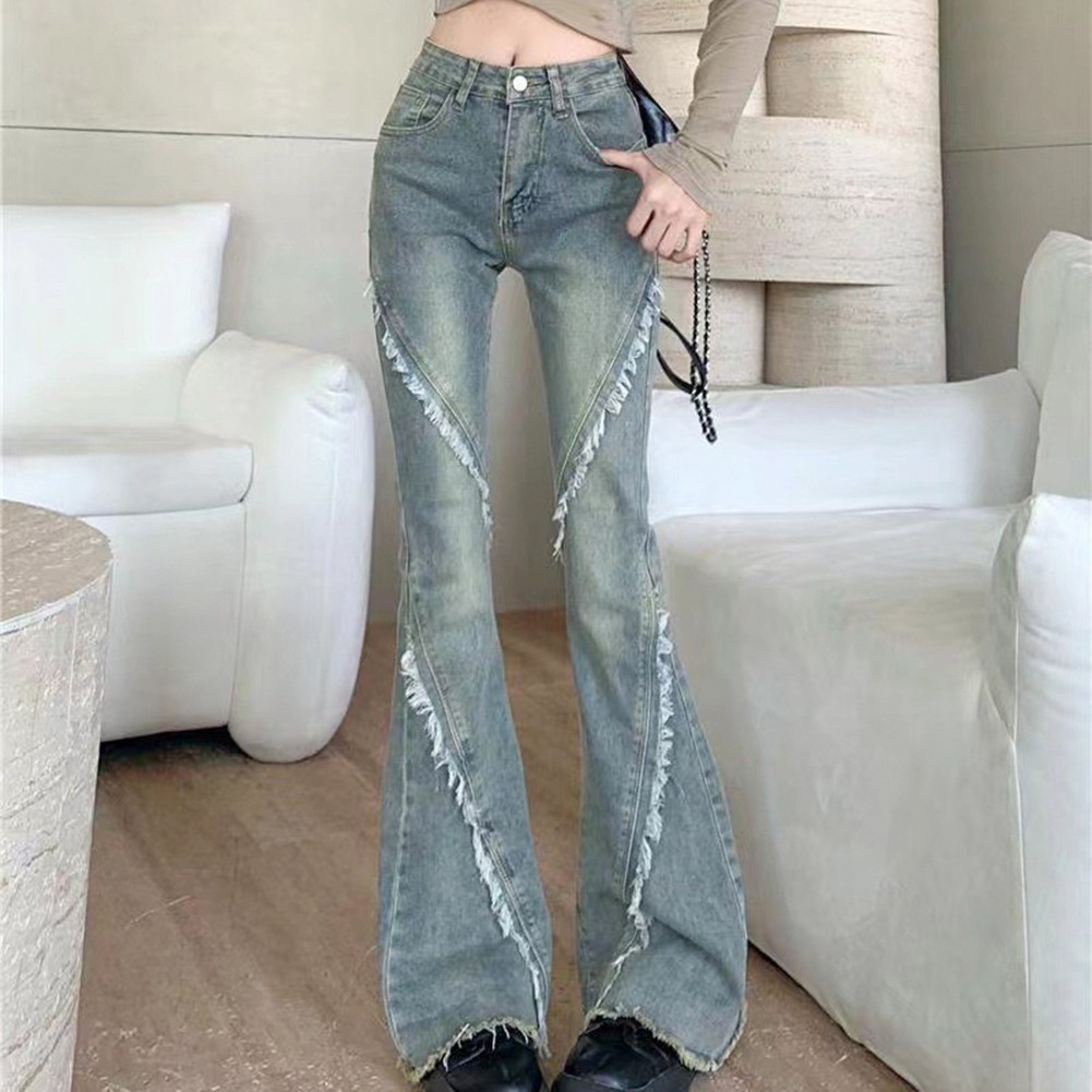 Pantalon bootcut élégant slim fit avec offres motif bord brut pour femmes vêtements