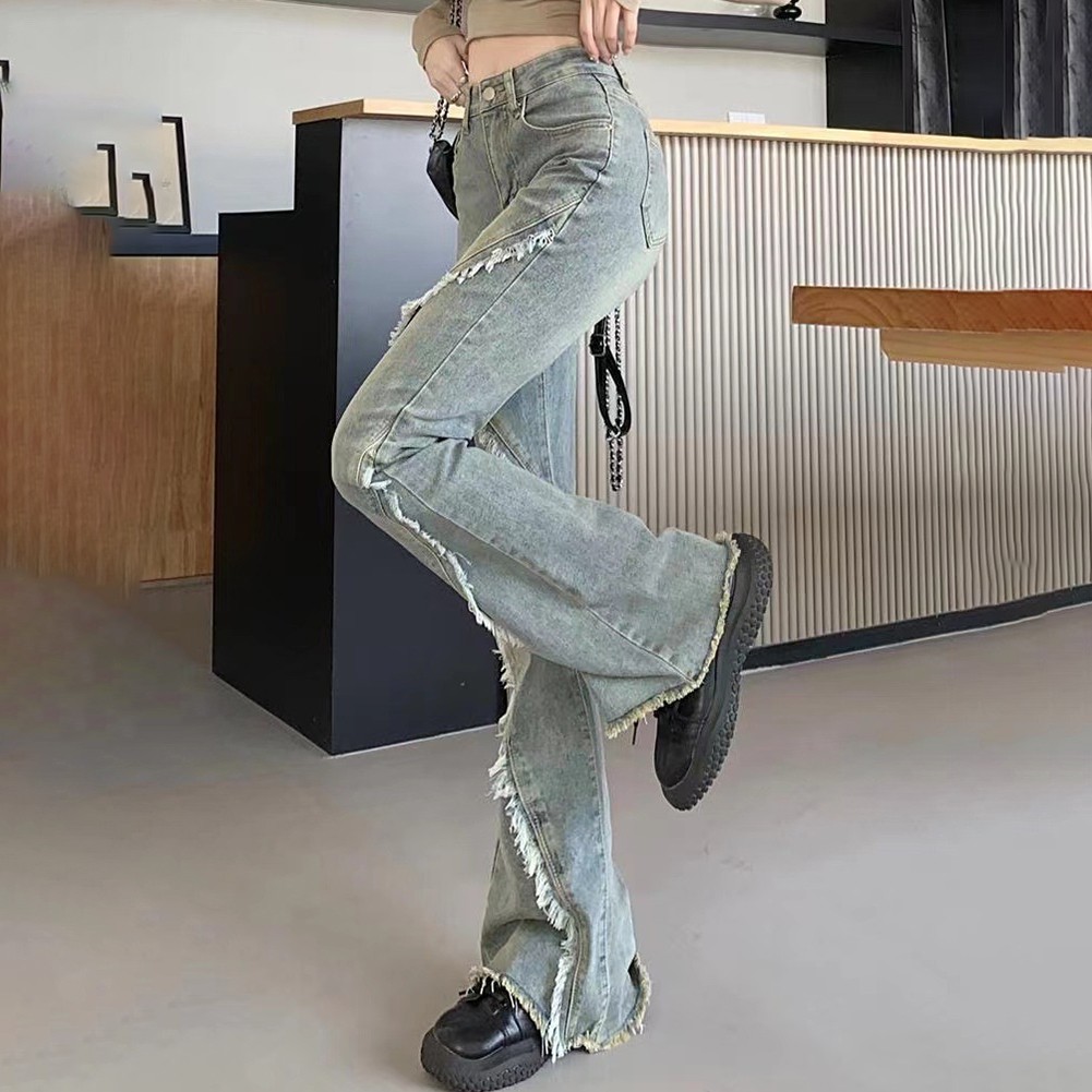 Pantalon bootcut élégant outlet slim fit avec motif bord brut pour femmes vêtements