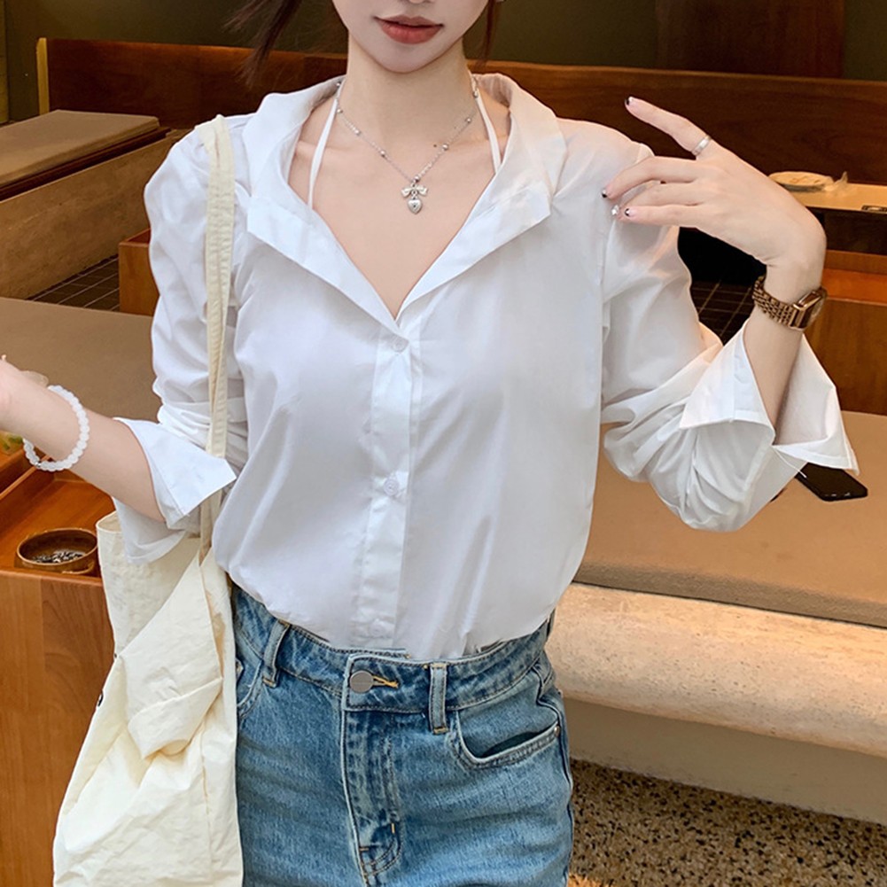 Elegantes weißes Langarmshirt für Damen mit Relaxed Fit und V-Ausschnitt - Bild 13 von 28