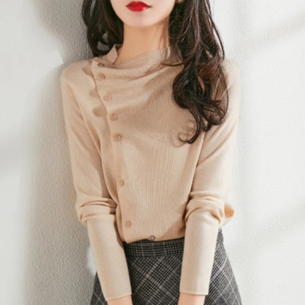 Sleek Women's Slim Fit Knitted Top Trendy Irregular Style Suitable Year collections Round