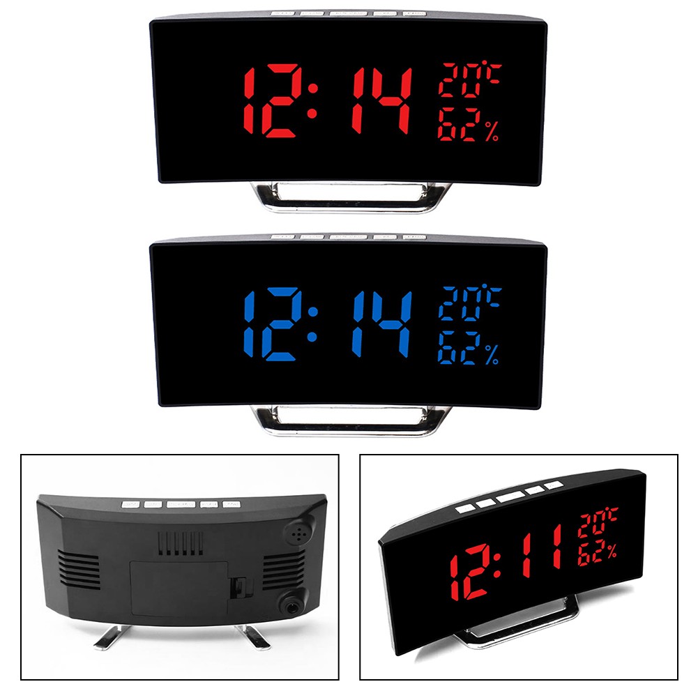 Curved Design Digital Clock with Mirror Alarm Temperature and Humidity - Bild 16 von 19