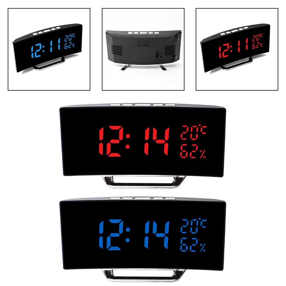 Curved Design Digital Clock with Mirror Alarm Temperature and Humidity - Bild 15 von 19