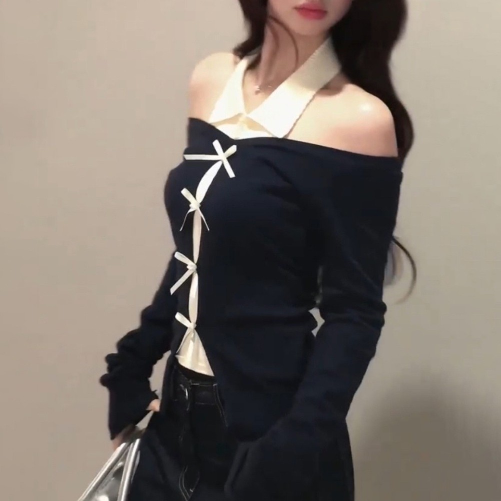 Stylish Daily Wear Women's Irregular Slim Fit Long Sleeved T shirt in Black - Picture 14 of 24