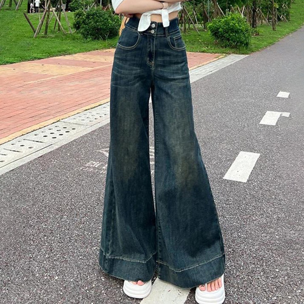 Ladies High Waist Wide Leg Pants Retro Spring Style for Vacation and Home - Picture 13 of 36