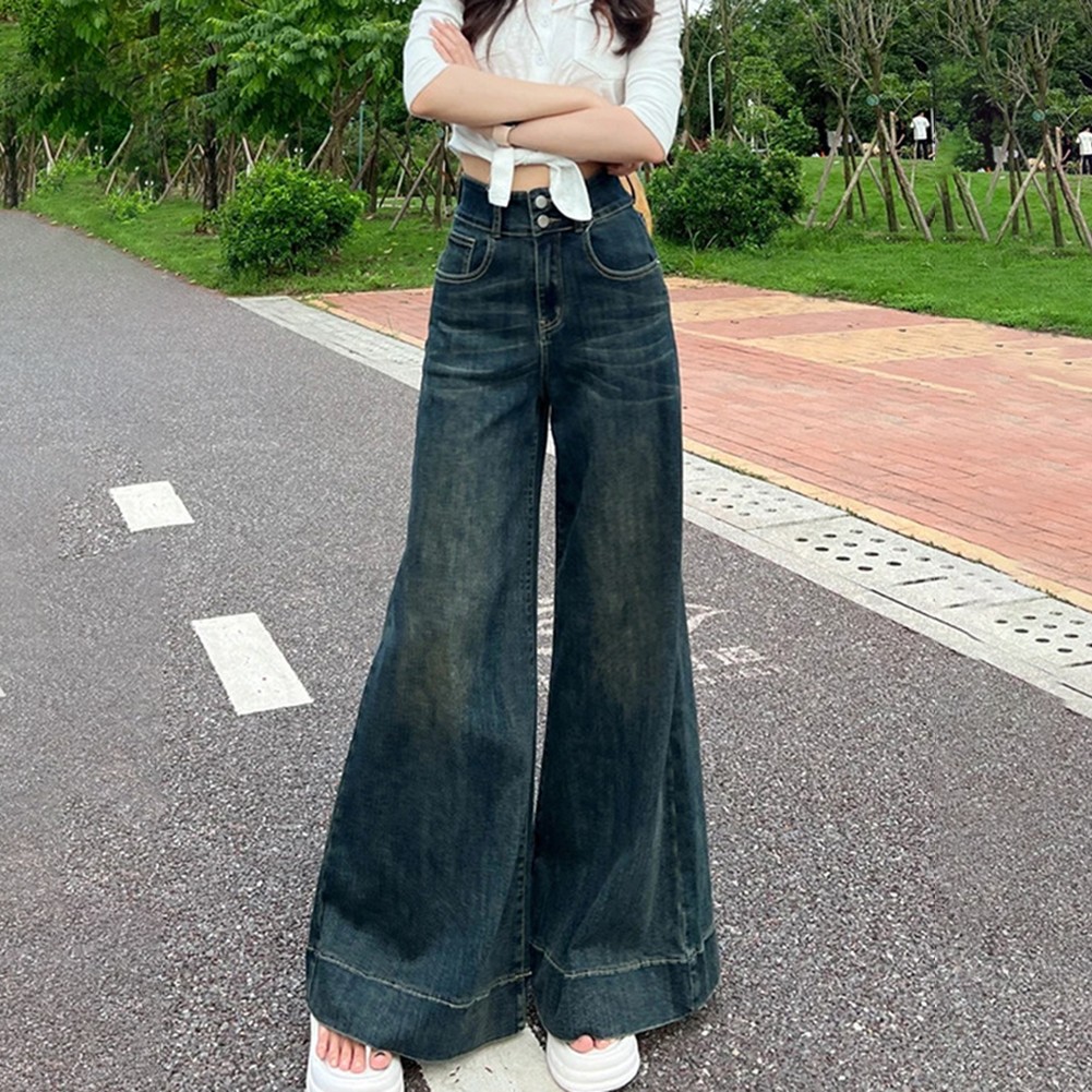 Ladies High Waist Wide Leg Pants Retro Spring Style for Vacation and Home - Picture 17 of 36