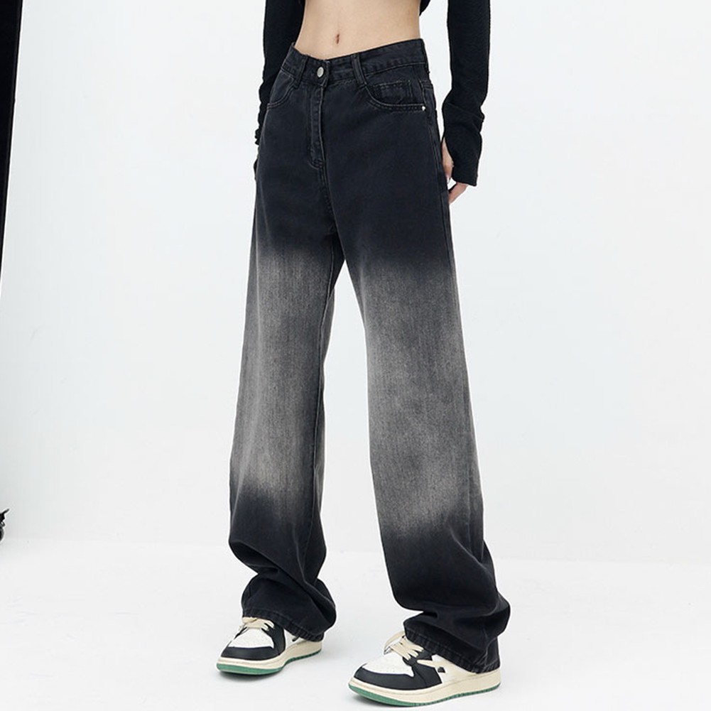 Bequeme schwarz-graue lockere Passform weites Bein Jeans mit Farbverlauf für Da - Bild 14 von 37