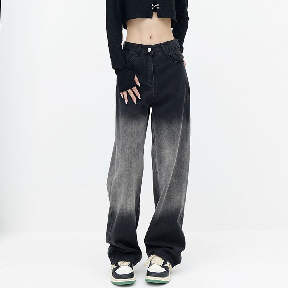 Bequeme schwarz-graue lockere Passform weites Bein Jeans mit Farbverlauf für Da - Bild 13 von 37