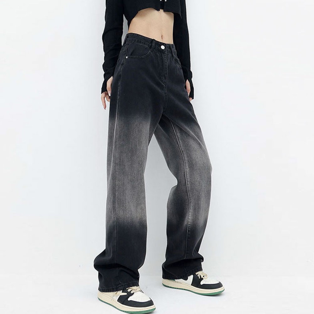 Bequeme schwarz-graue lockere Passform weites Bein Jeans mit Farbverlauf für Da - Bild 15 von 37
