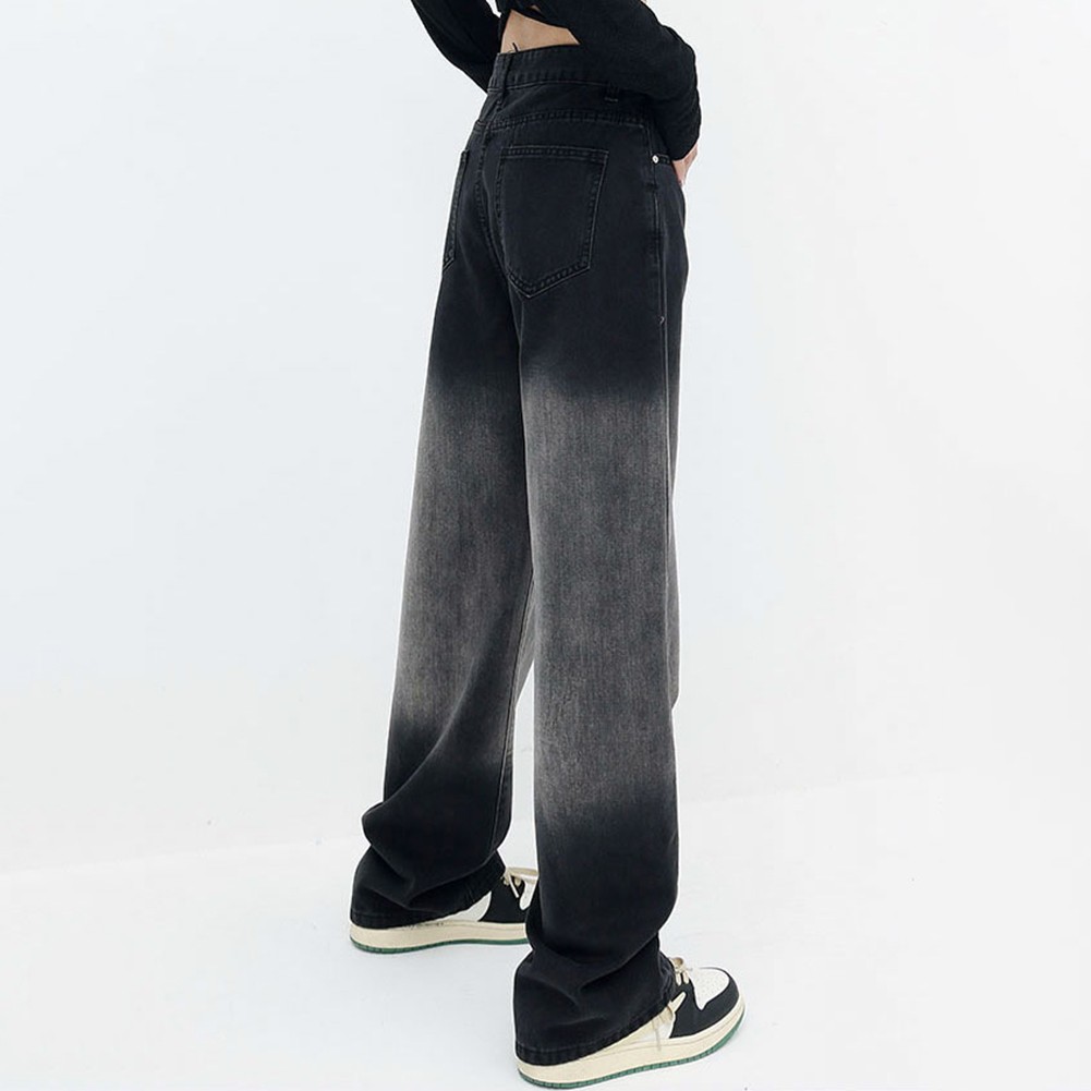Bequeme schwarz-graue lockere Passform weites Bein Jeans mit Farbverlauf für Da - Bild 17 von 37
