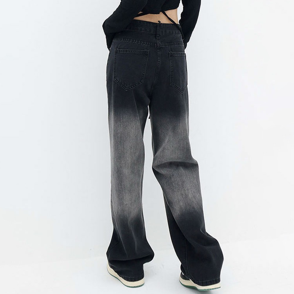 Bequeme schwarz-graue lockere Passform weites Bein Jeans mit Farbverlauf für Da - Bild 16 von 37