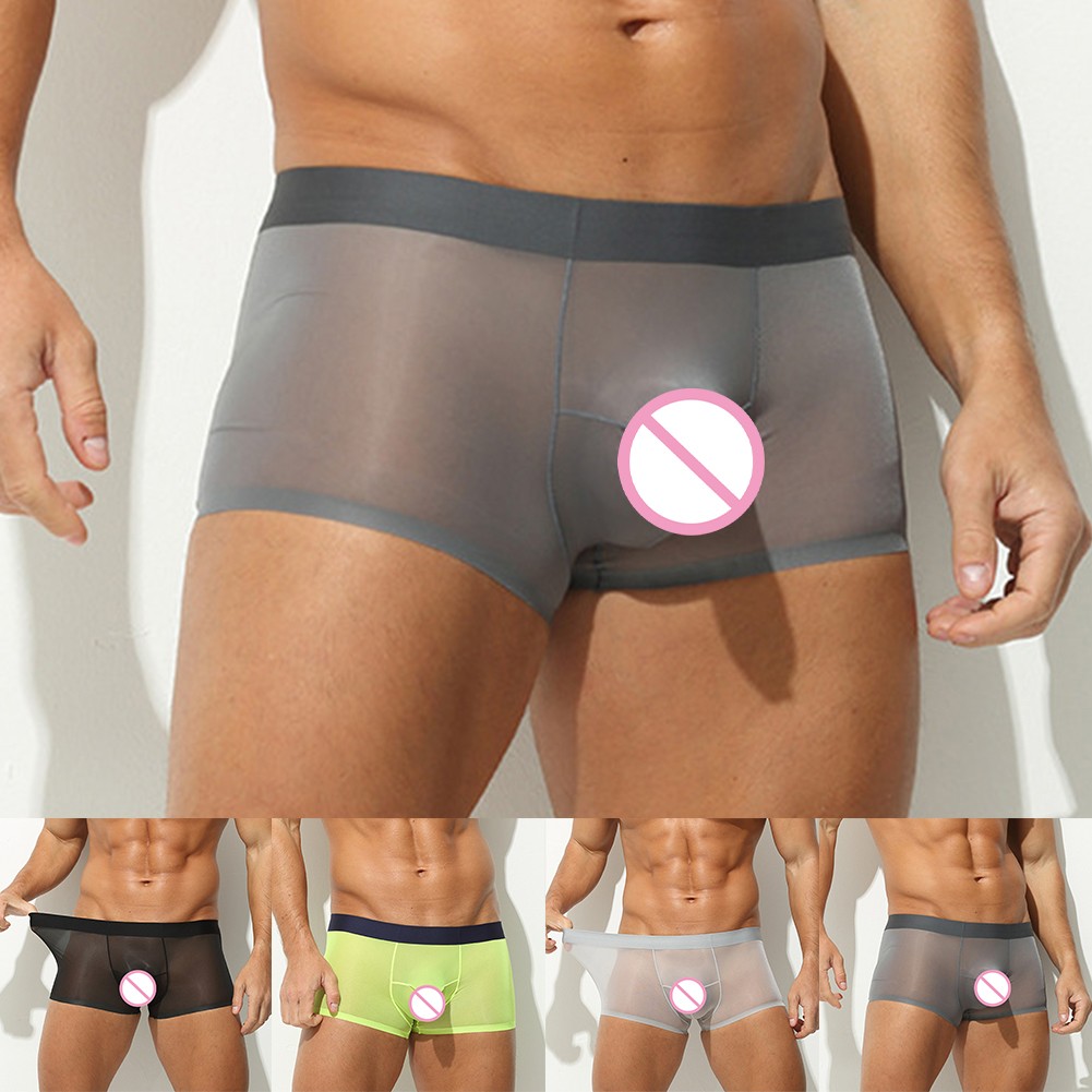 Mens Sheer Ice Silk Boxer Briefs Low Waist Trunks Comfortable Underwear for Men