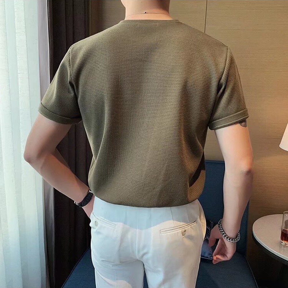 Fashionable Men's Waffle Style Top Short Sleeved and Great for Daily Wear - Picture 15 of 52