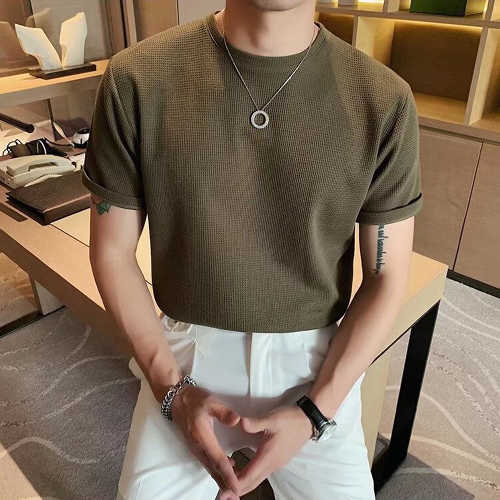 Fashionable Men's Waffle Style Top Short Sleeved and Great for Daily Wear - Picture 21 of 52