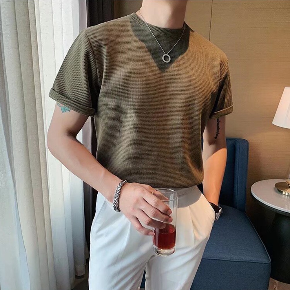 Fashionable Men's Waffle Style Top Short Sleeved and Great for Daily Wear - Picture 19 of 52