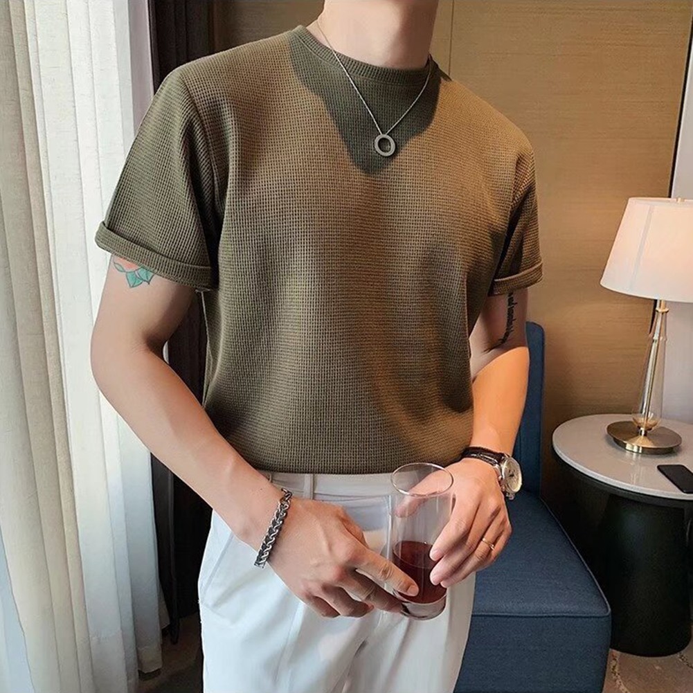 Fashionable Men's Waffle Style Top Short Sleeved and Great for Daily Wear - Picture 20 of 52