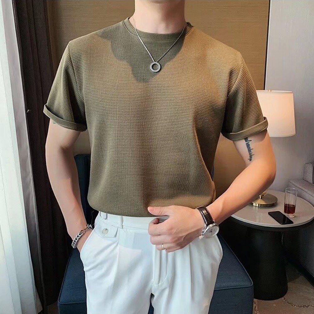 Fashionable Men's Waffle Style Top Short Sleeved and Great for Daily Wear - Picture 14 of 52