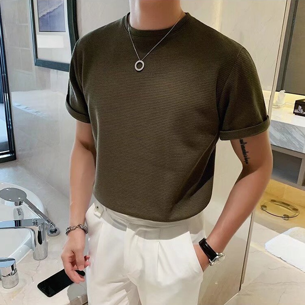 Fashionable Men's Waffle Style Top Short Sleeved and Great for Daily Wear - Picture 22 of 52