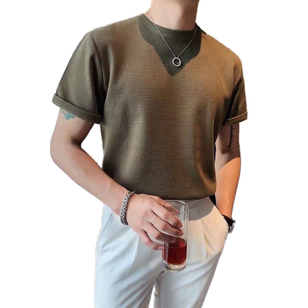 Fashionable Men's Waffle Style Top Short Sleeved and Great for Daily Wear - Picture 13 of 52