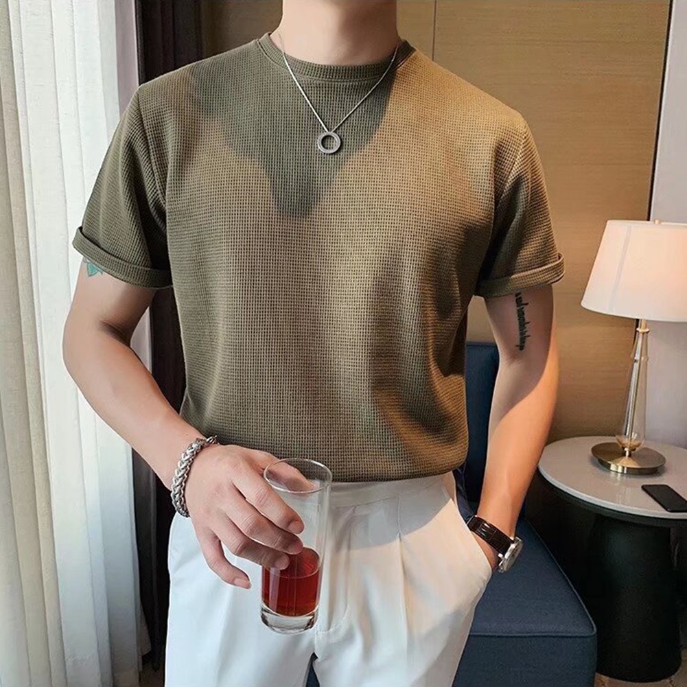 Fashionable Men's Waffle Style Top Short Sleeved and Great for Daily Wear - Picture 18 of 52